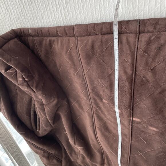 Y2K Faux Suede Fur Trim Hooded Coat Zip Up Women’s Medium 2000s VTG Brown Jacket - Picture 13 of 16